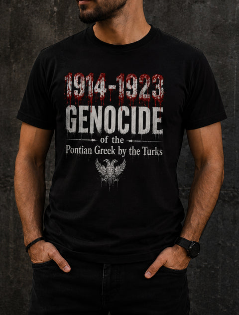 Μοντέλο με μαύρη μπλούζα Γενοκτονίας Ποντίων 1914-1923