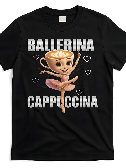 Ballerina Capuccina t‑shirt – μαύρο, unisex βαμβακερό