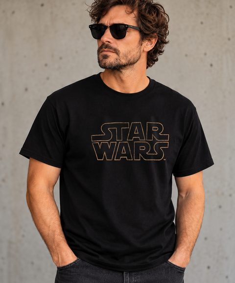 Μαύρο Star Wars Logo T-shirt Gildan 64000 unisex με vintage χρυσοκαφέ σχέδιο